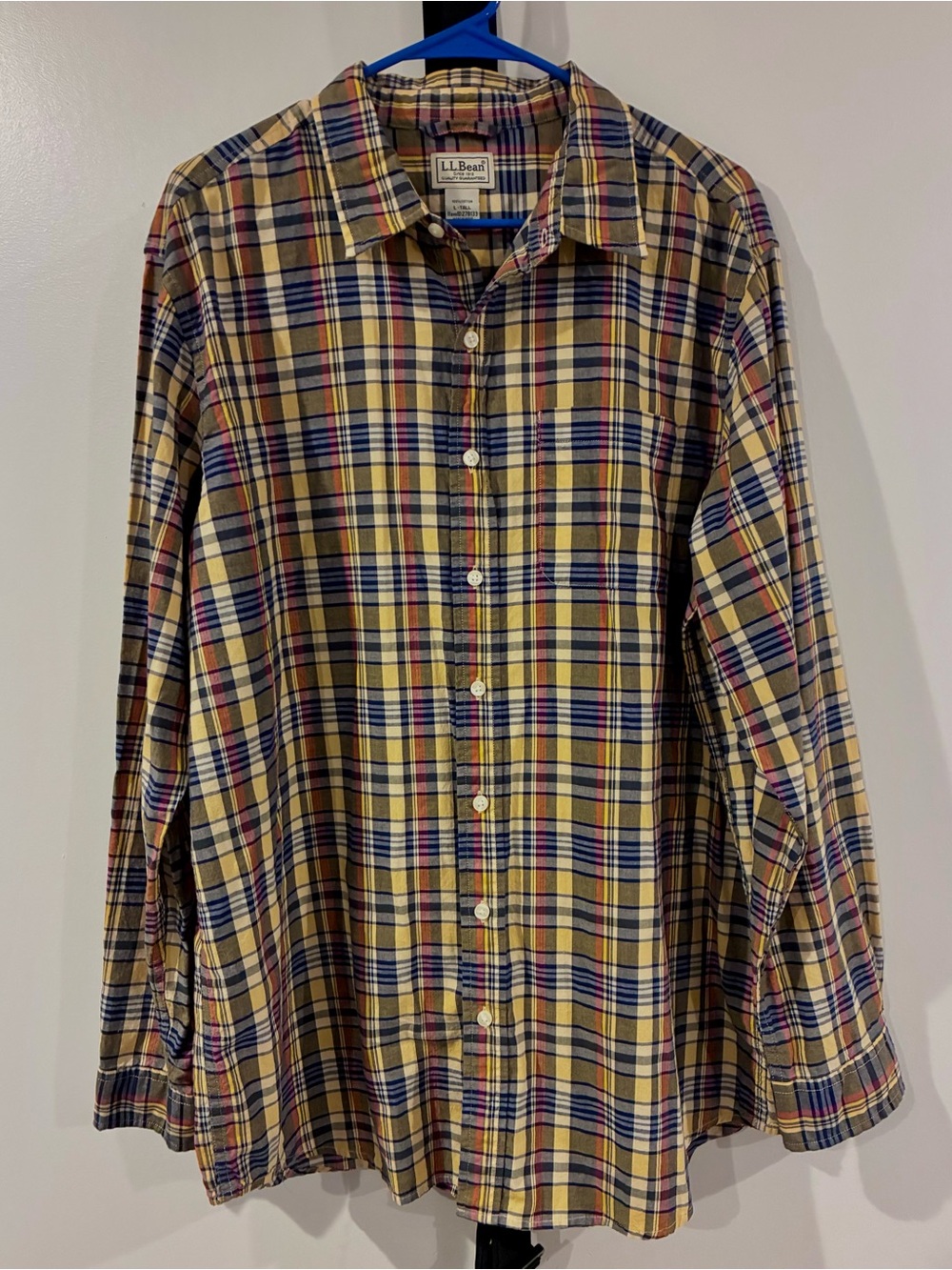 Ll bean mens plaid button down lightweight shirt size large tall